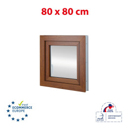 Kunststofffenster 80x80 cm (800x800mm) Dreh-Kipp-Fenster links Weiße / Goldene Eiche